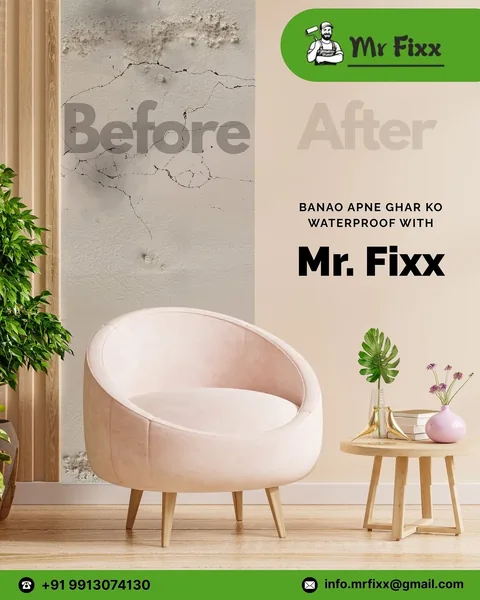 Before and after: cracked damp wall turned into a clean room